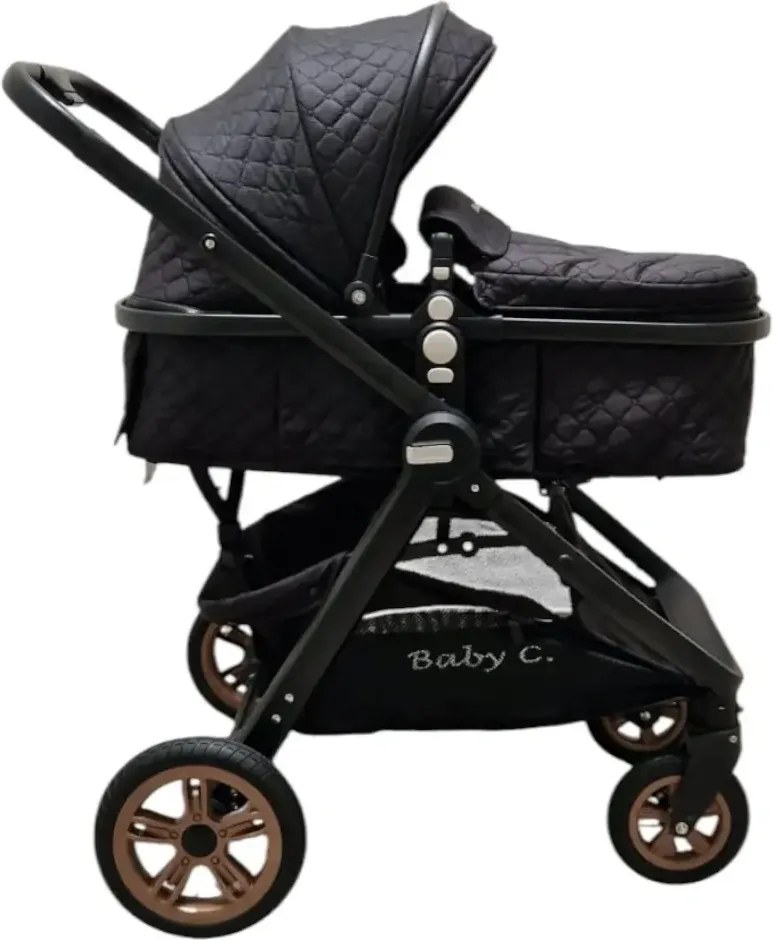 Carucior nou nascuti 2 in 1 Baby Care X2S, Maner reversibil, Cu geanta bebe, Amortizoare, Roti din cauciuc plin AVE, Spatar reglabil 3 trepte, Plasa