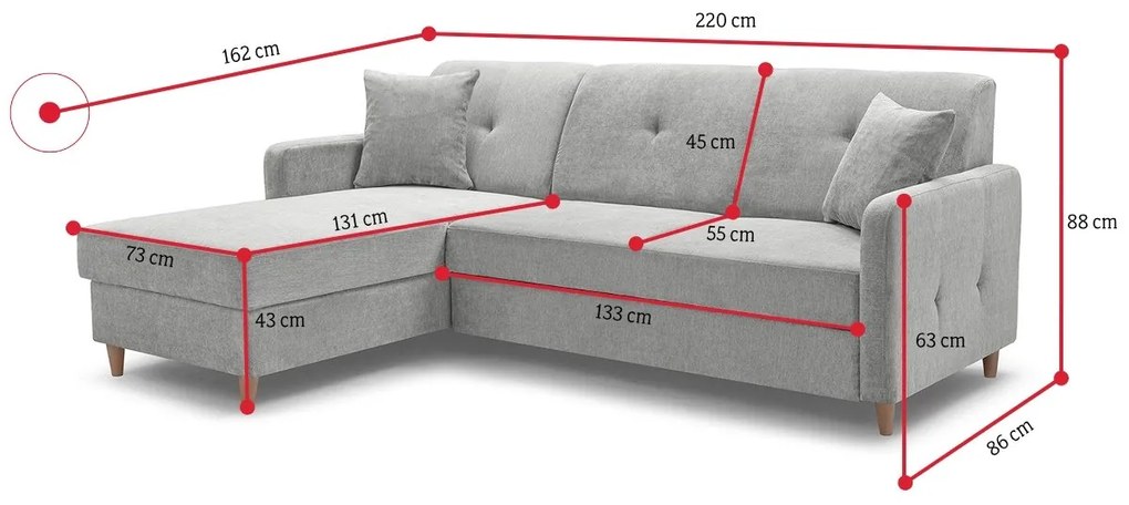 Supermobel Coltar extensibil MALMO, 220x88x162, asti 6, colt pe dreapta