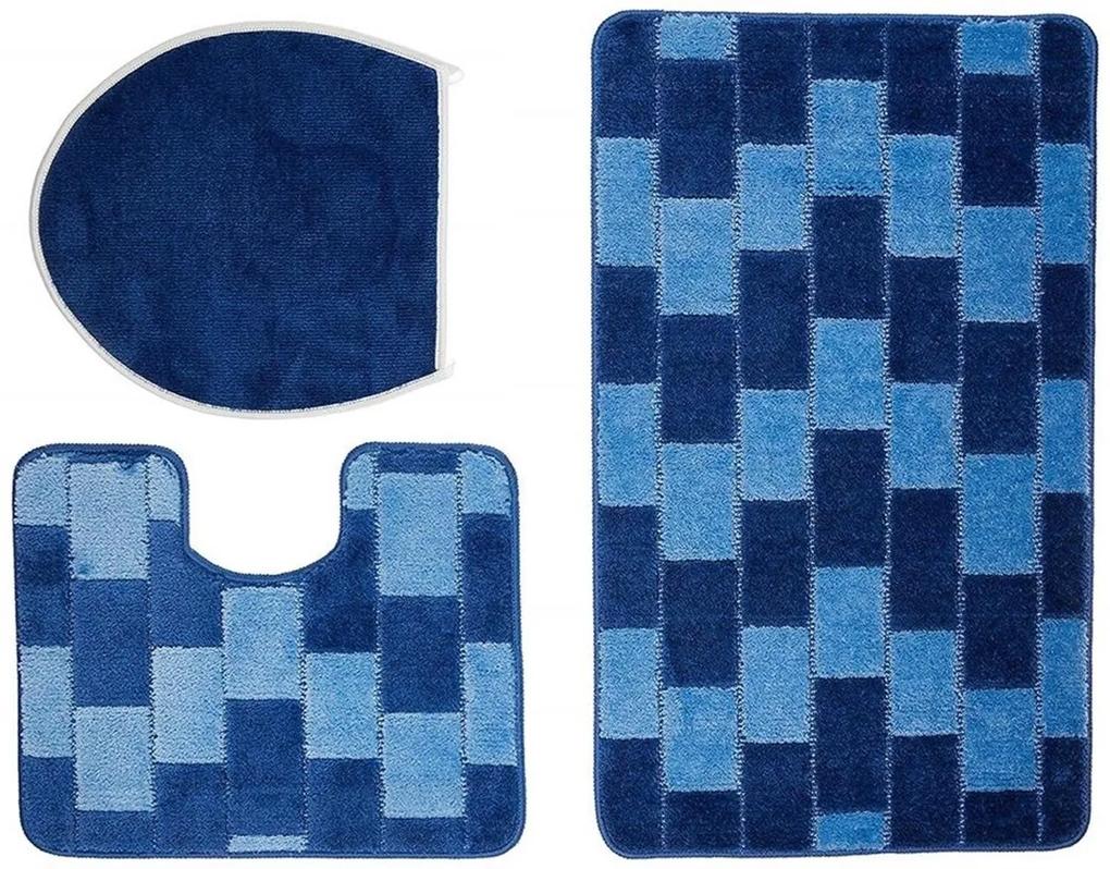 Set 3 covorase de baie Bornova, Confetti, 47x50 cm/50x60 cm/60x100 cm, bleumarin