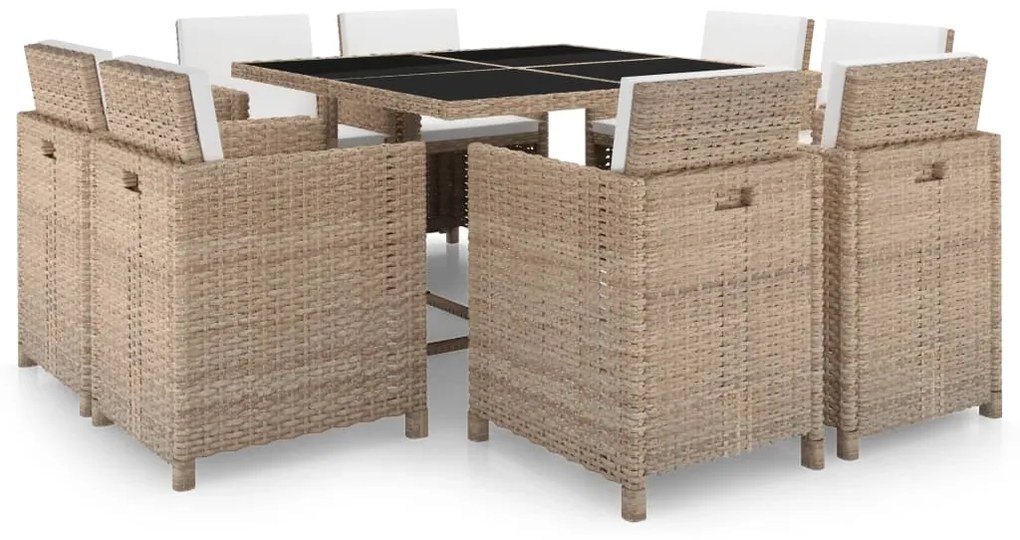 vidaXL Set mobilier de exterior cu perne, 9 piese, bej, poliratan