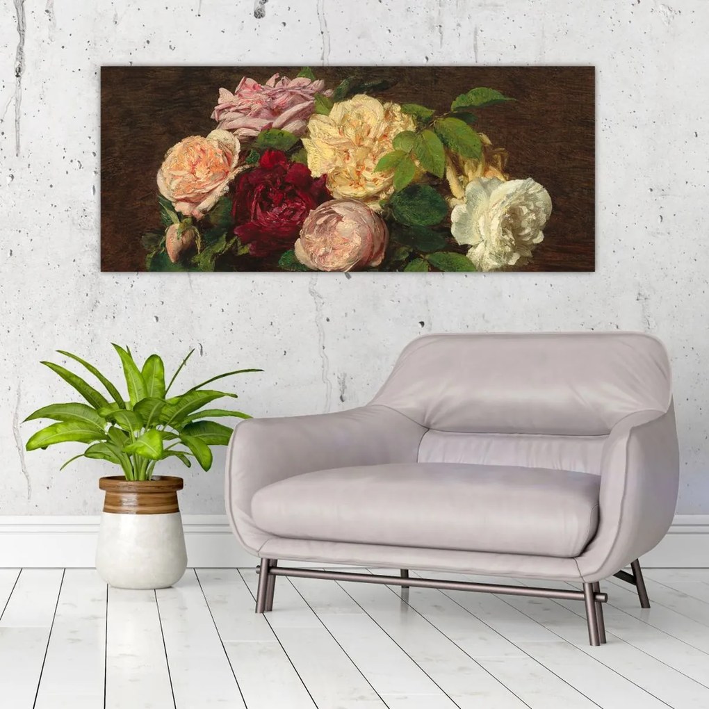 Tablou - Henri Fantin-Latour, Roses de Nice on a Table, reproducere (120x50 cm)