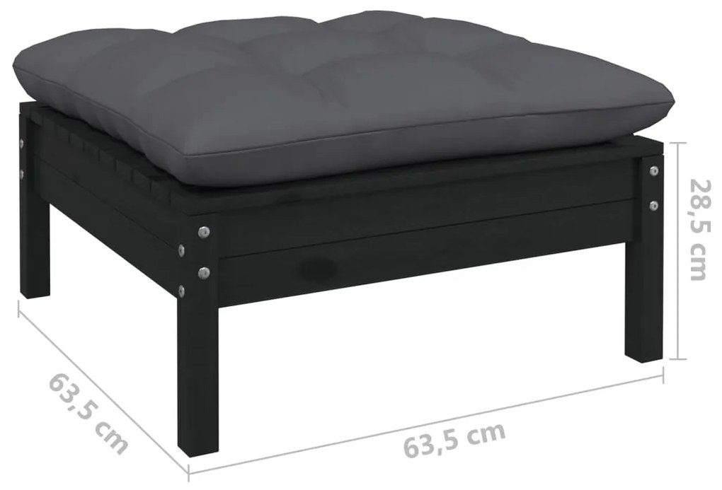 Set mobilier gradina cu perne, 7 piese, negru, lemn masiv pin Negru, 1