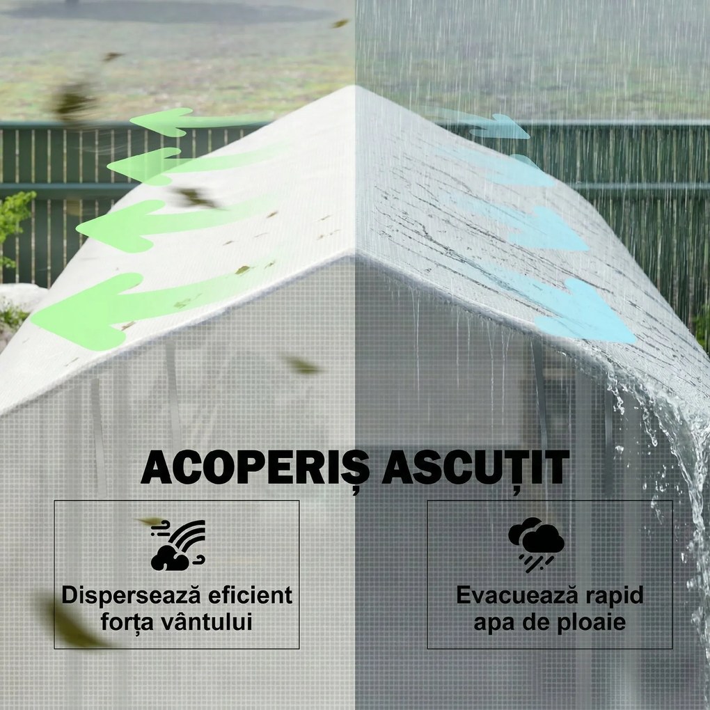 Outsunny Sera de Gradina 4x3m cu Pereti Laterali si Usa cu Fermoar 8 Ferestre Tunel pentru Plante | Aosom Romania