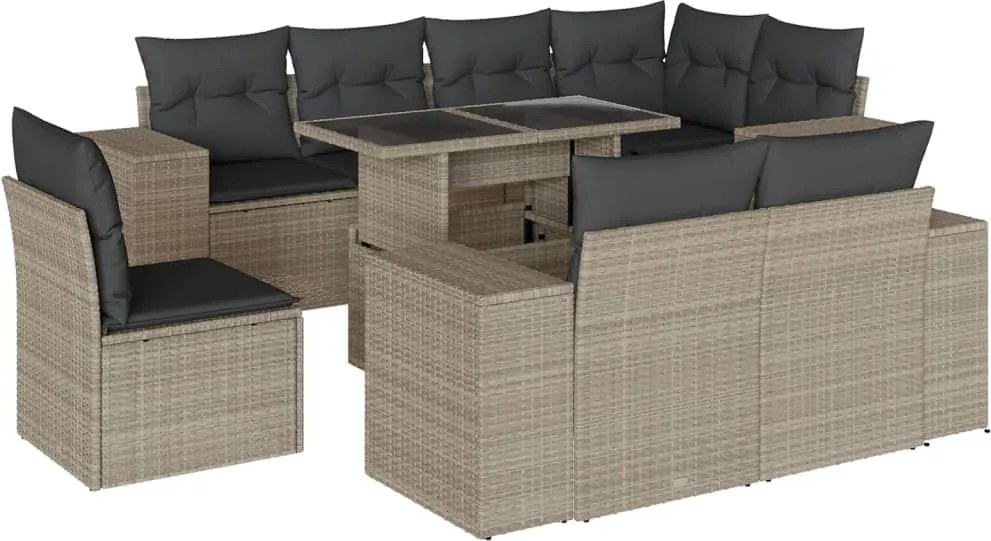 vidaXL Set canapele de grădină cu perne, 9 piese gri deschis poliratan