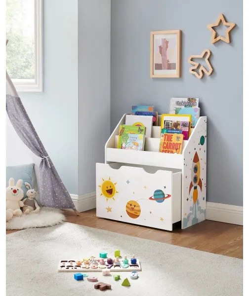 Bibliotecă pentru copii ANET albă cu sertar