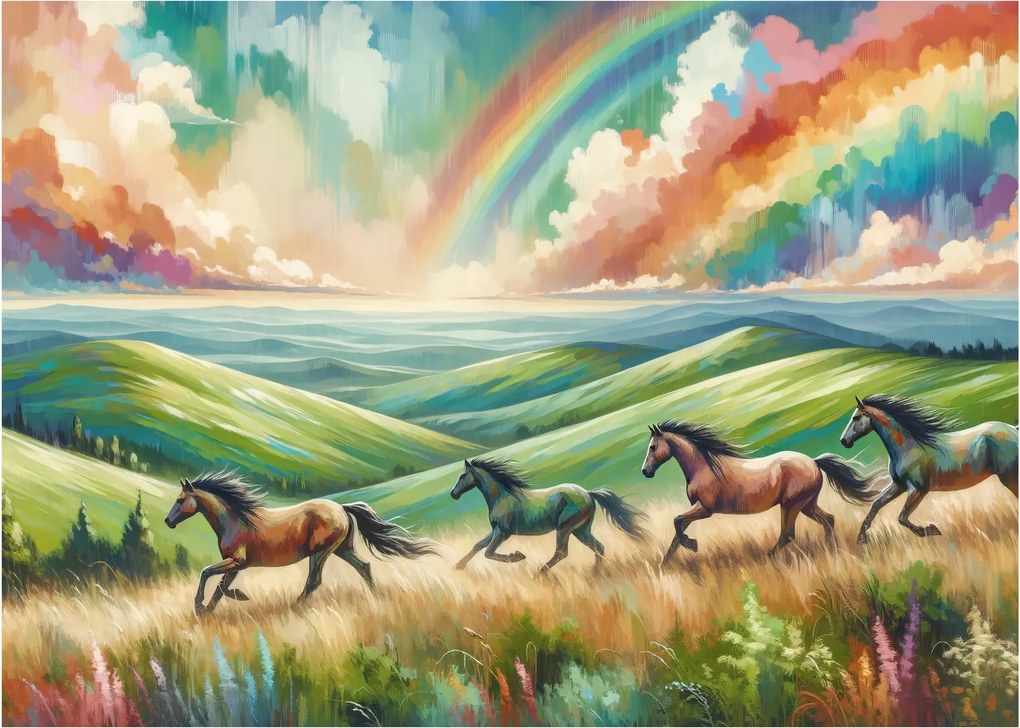 Tablou – Cai galopând prin peisaj (70x50 cm)