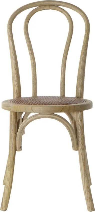 Scaun dining natur din lemn masiv de ulm cu șezut și spătar împletit din rattan, 89x43x44 cm, „Manoir"