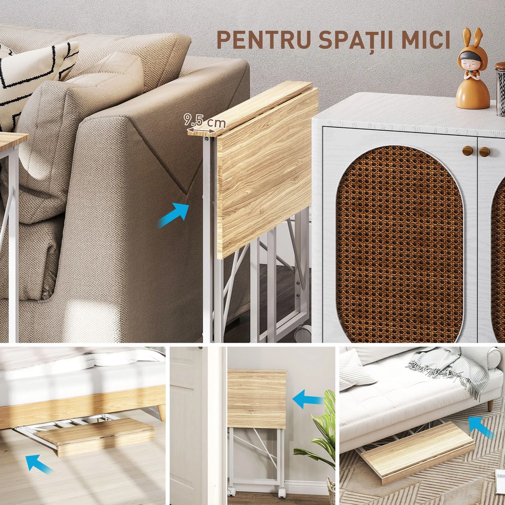 HOMCOM Masă pliabilă de 80 cm pe roți - Ton natural | Aosom Romania