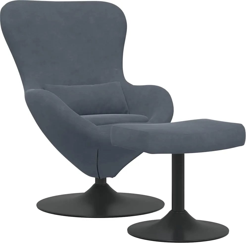 vidaXL Scaun Egg cu Taburet Gri închis Catifea