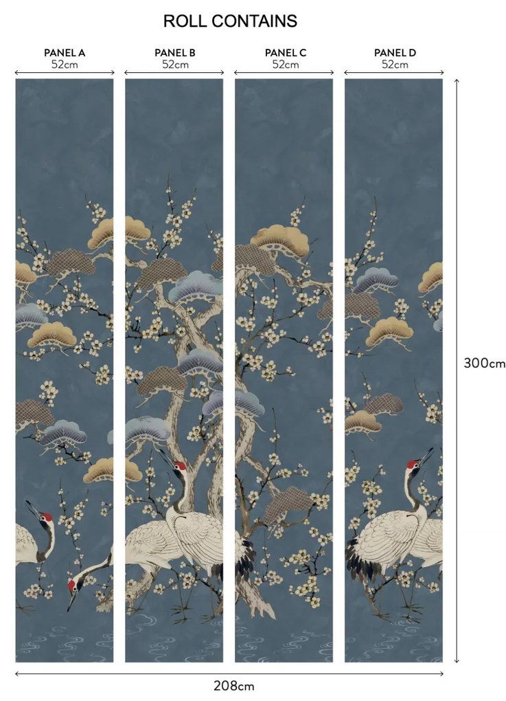 Tapet Kyoto Blossom, Prussian Blue, 1838 Wallcoverings, 6.53mp / rola