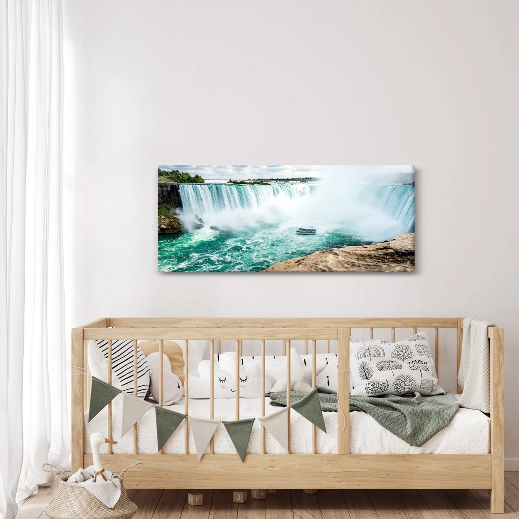 Tablou cu cascadele și corabie (120x50 cm)