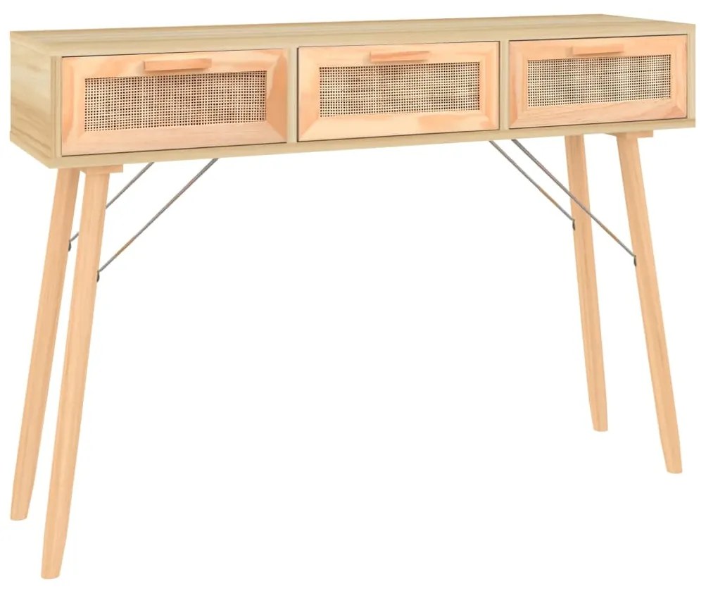 345629 vidaXL Masă consolă maro 105x30x75 cm lemn masiv pin și ratan natural