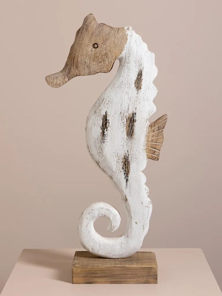 Decorațiune căluț de mare din lemn de paulownia, H63 cm
