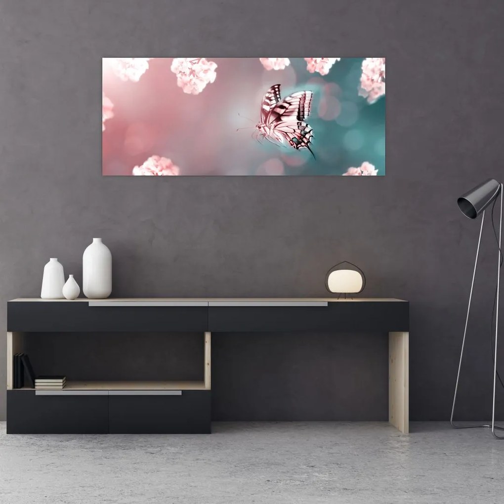 Tablou - Fluture între flori (120x50 cm)