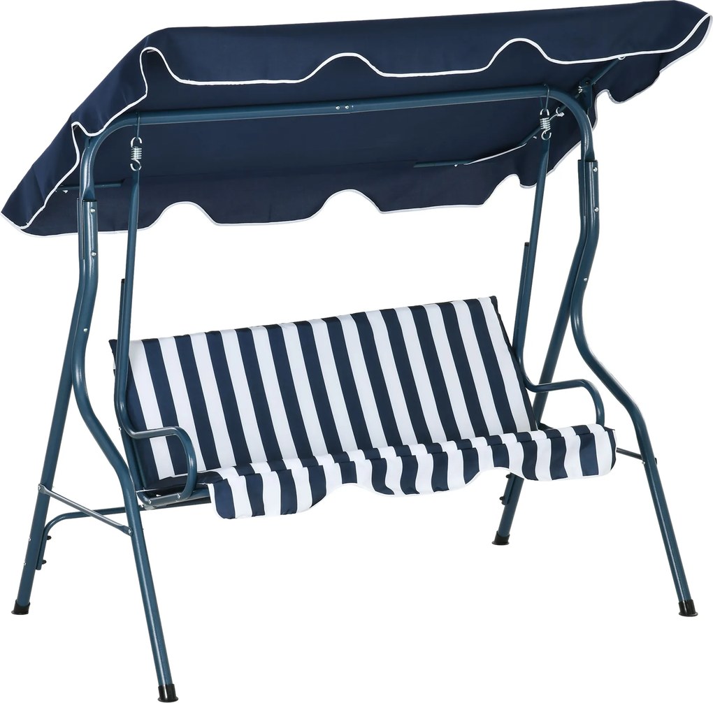 Outsunny Balansoar de Grădină 3 Locuri Acoperiș impermeabil Înclinare reglabilă Perne Șezut Spătar Albastru alb în dungi | Aosom Romania