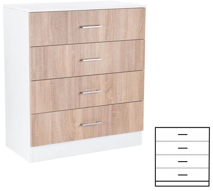Comodă Miami cu 4 sertare 80x92 cm stejar sonoma-alb