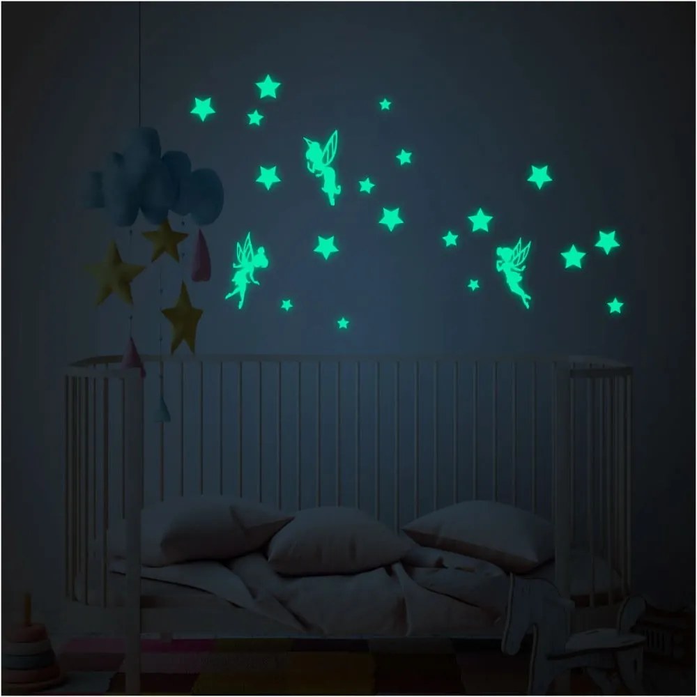 Set autocolante fosforescente de perete Ambiance Fairies and Stars