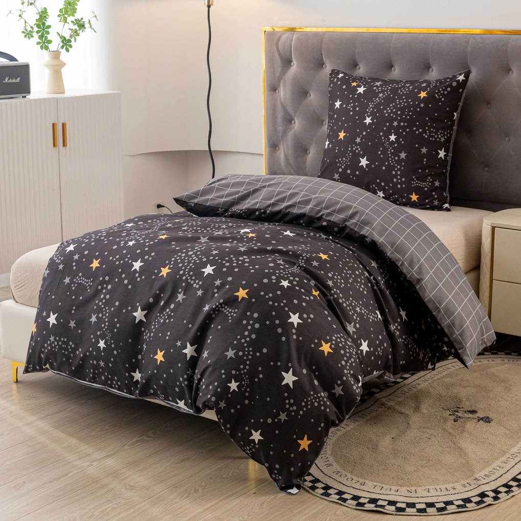 Lenjerie de pat din microfibra flanel STELLAR gri inchis Dimensiune lenjerie de pat: 2 buc 70 x 90 cm | 200 x 220 cm