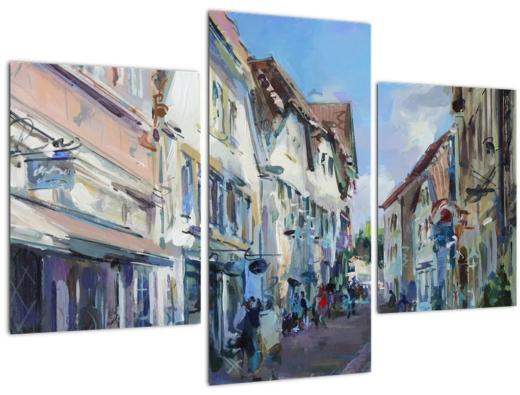 Tablou - Strada orașului vechi, pictură acrilică (90x60 cm)