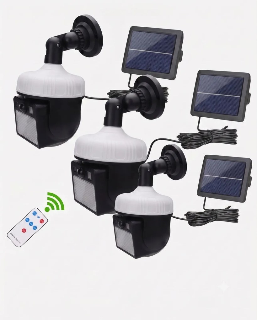 Set 3 bucati Lampa Solara Tip Camera Rotativa 360 Grade cu Panou Separata si Senzor de Miscare