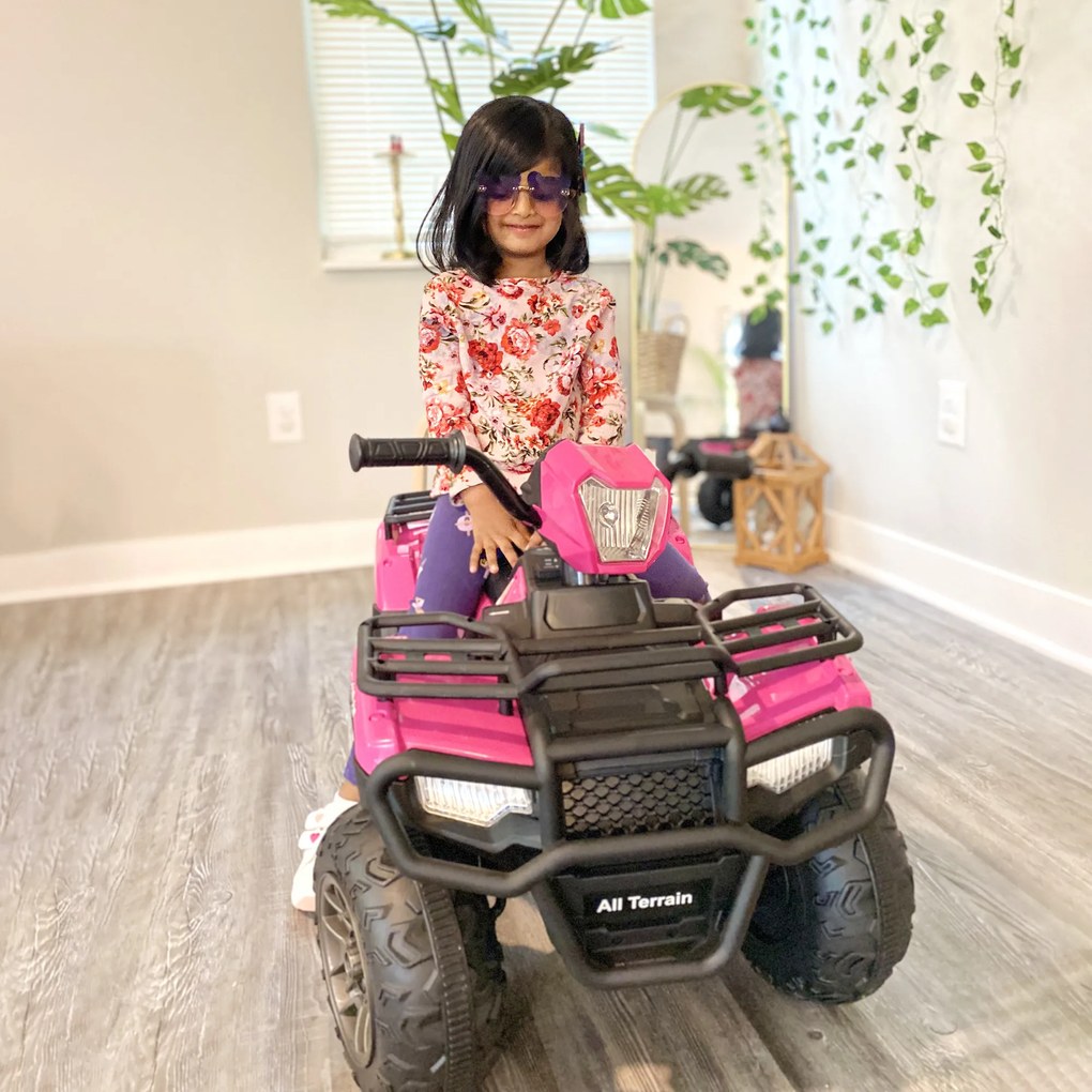 HOMCOM Quad electric pentru copii 12V, mașină electrică pentru copii, motor dublu, faruri și muzică, 88x45x50cm, roz | Aosom Romania