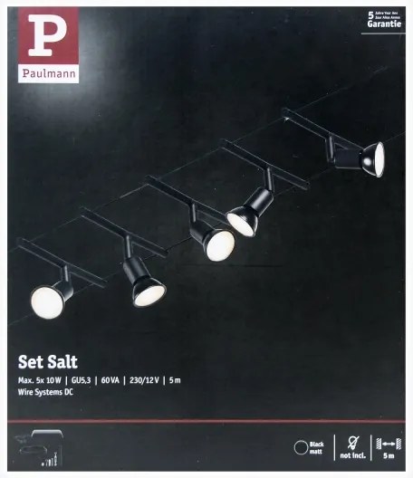 Paulmann 94446 - Sistem complet cu cablu SALT, 230 V, set 5 x GU5,3/10W, negru