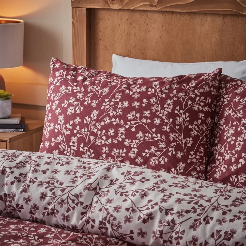 Lenjerie de pat roșie din flanelă pentru pat dublu 200x200 cm Grace Floral Leaf – Catherine Lansfield