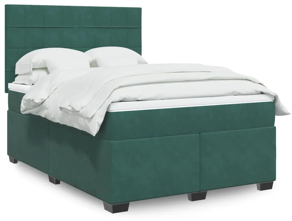 3293209 vidaXL Pat box spring cu saltea, verde închis, 140x190 cm, catifea