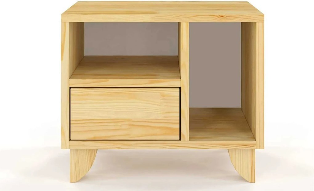 Noptieră lemn masiv TerraCraft 1 Sertar 2 Rafturi Pin, 45 × 35 × 39 cm - Alb Pur