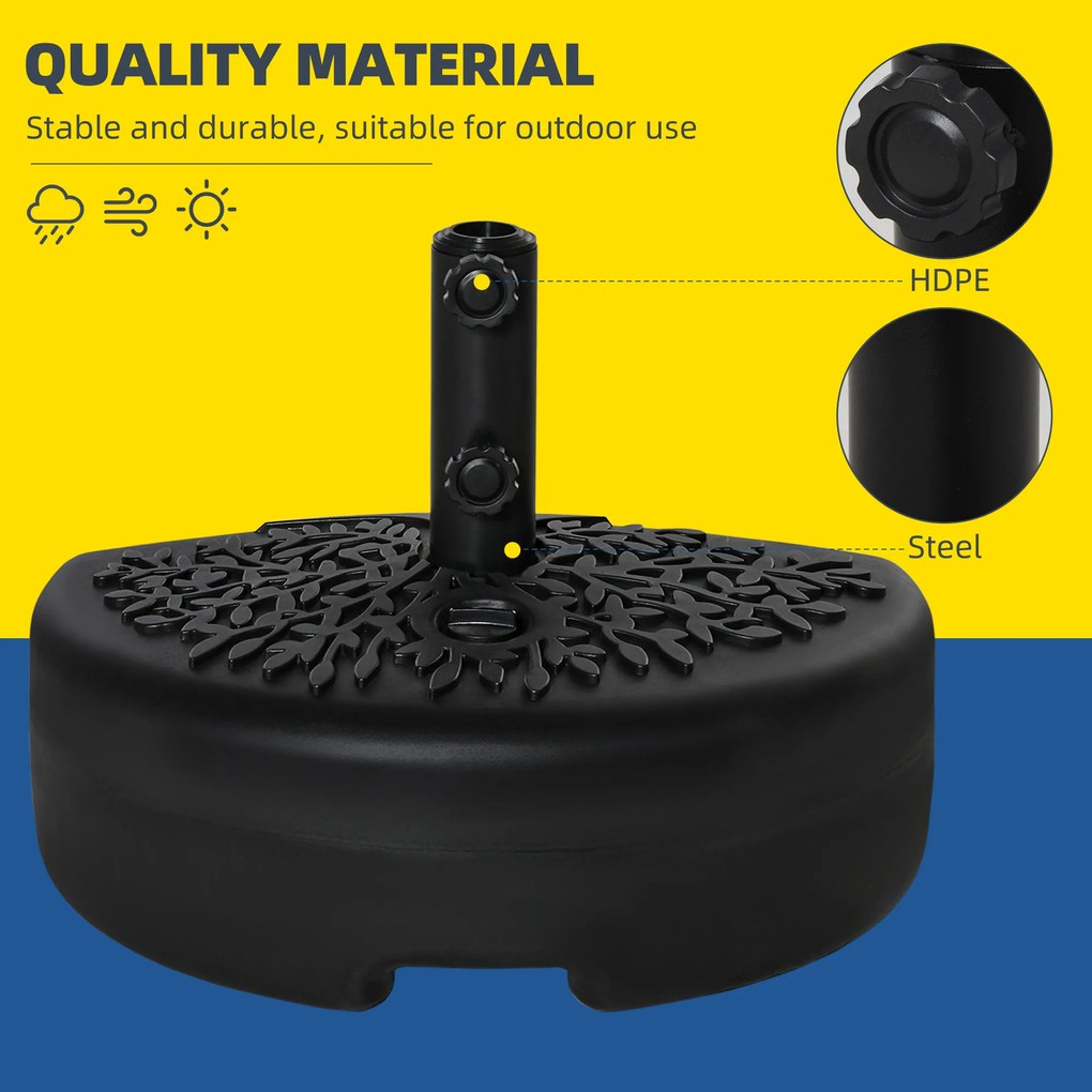 Outsunny Baza Umbrelei Semicirculare Umplută cu Nisip sau Apă, Suport Umbrelă de Soare Montat pe Perete pentru Stâlpi 38-48mm, Negru | Aosom Romania