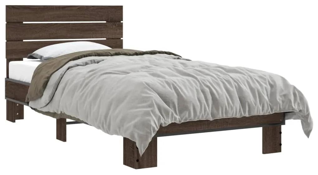 845751 vidaXL Cadru de pat, stejar maro, 75x190 cm, lemn prelucrat și metal
