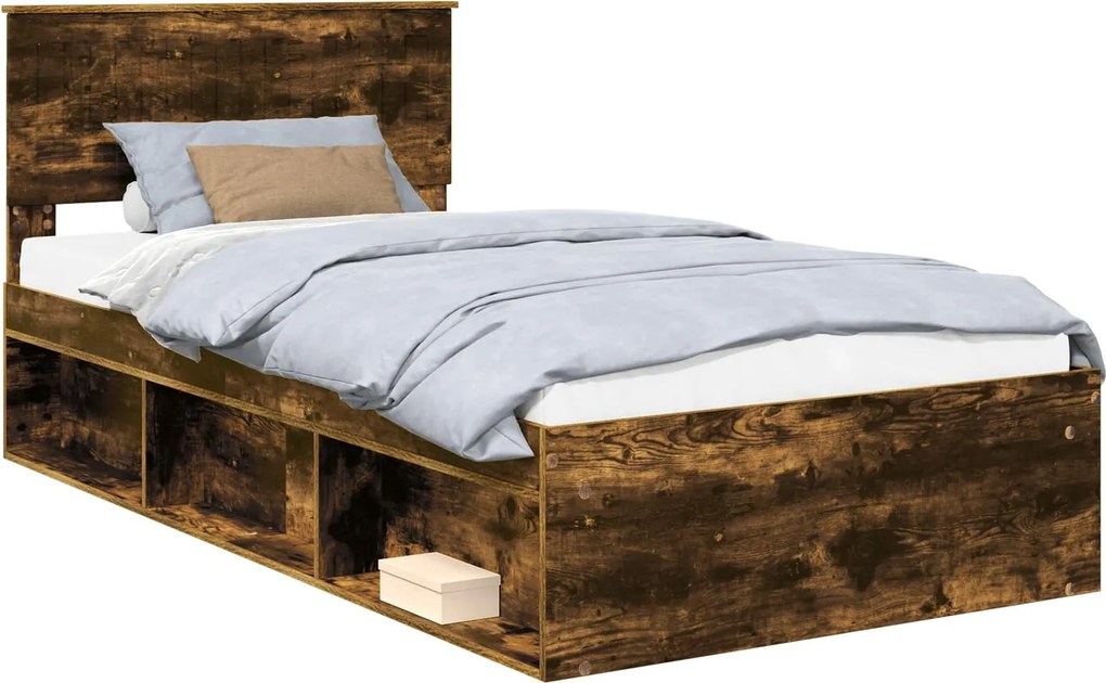vidaXL Cadru de pat Stejar fumuriu 100 x 200 cm Lemn de pin masiv