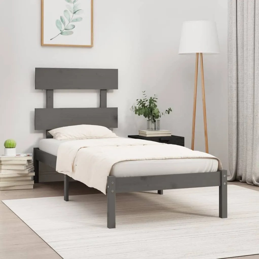 3104635 vidaXL Cadru de pat mic single, gri, 75x190 cm, lemn masiv
