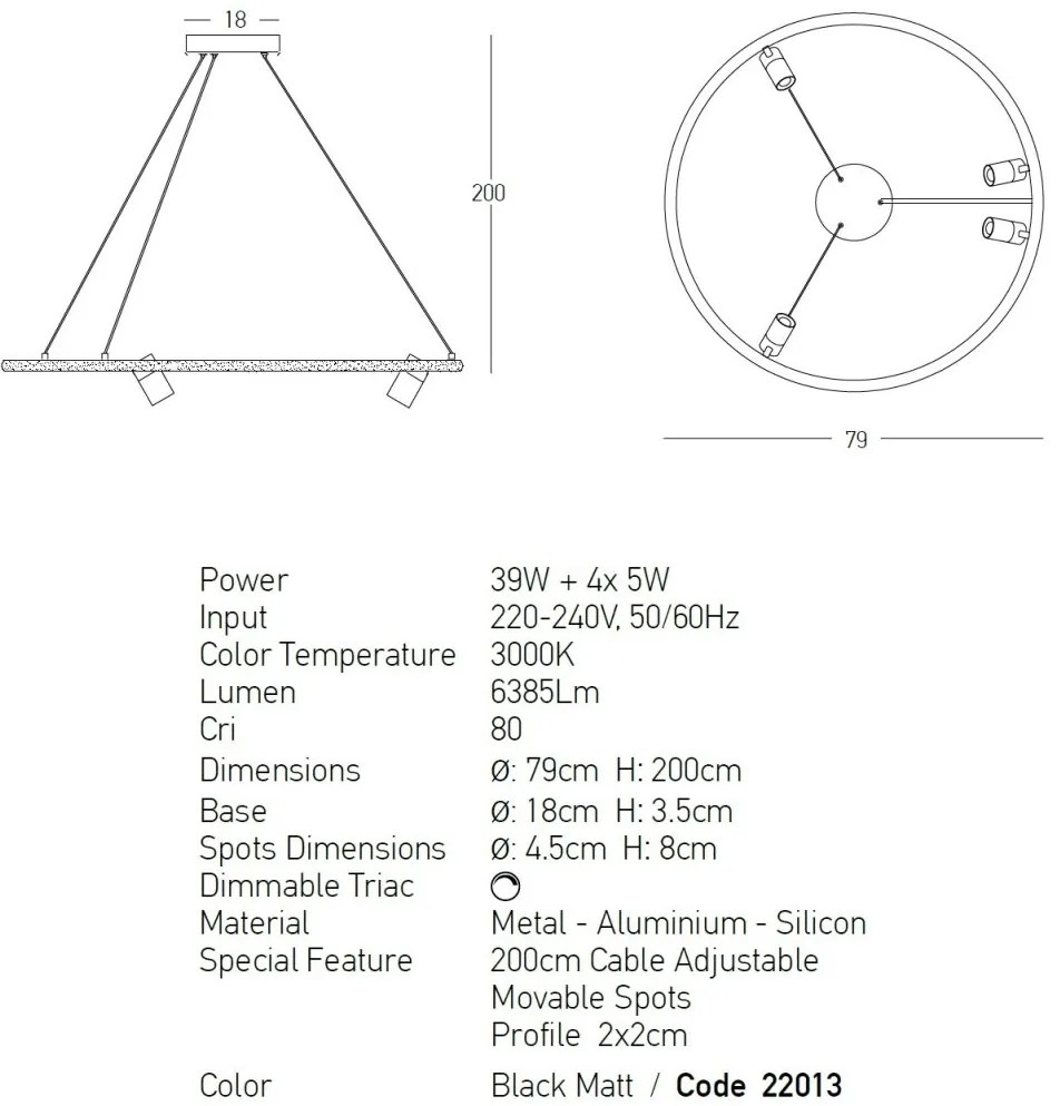 Lustra LED dimabila design modern Rings D-79cm negru