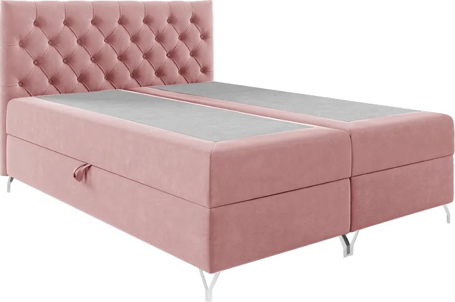 Pat cu boxspring, 120x200, ţesătură roz Velvet, GULIETTE + cadou