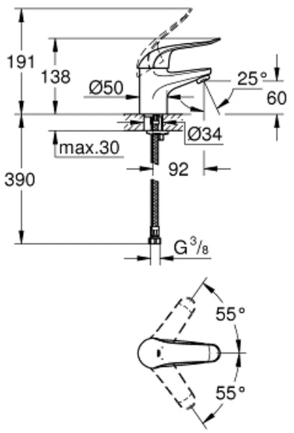 Baterie lavoar culoare crom Grohe EuroEco Special