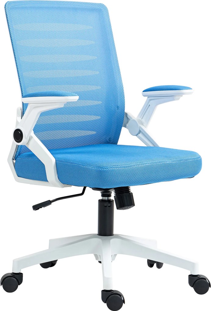 Vinsetto Scaun Ergonomic Reglabil pe Înălțime cu Cotiere de Ridicare, Scaun de Birou Pivotant din Poliester, 54x54x89-99 cm, Albastru | Aosom Romania