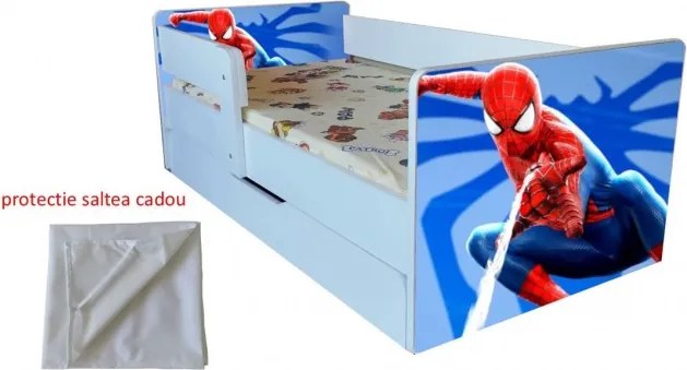 Pat spiderman cu sertar 2-9 ani ,saltea si husa cadou