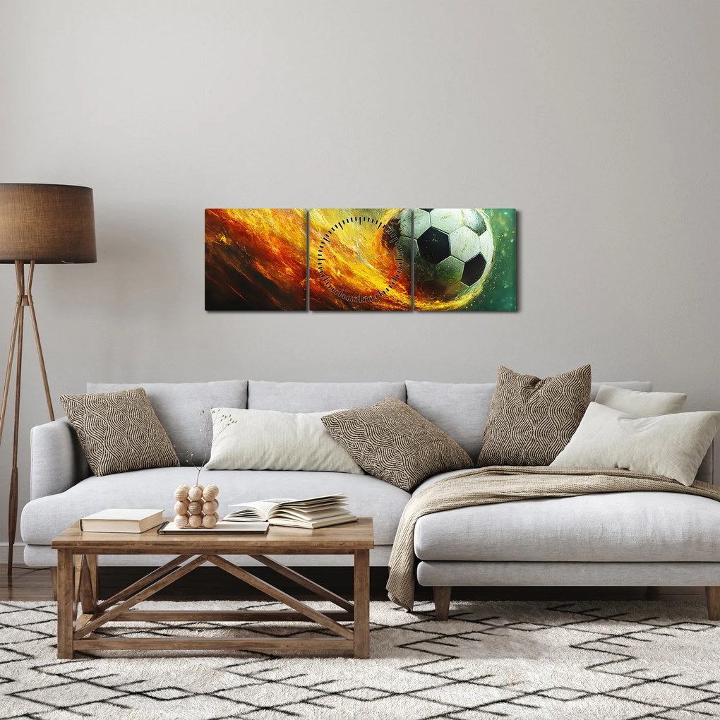 Tablou - Minge de Fotbal în Zbor (cu ceas) (90x30 cm)