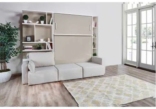 Set pat rabatabil dublu cu somiera inclusa, biblioteci, canapea 3 locuri si otoman - ROYAL SET (150X200)