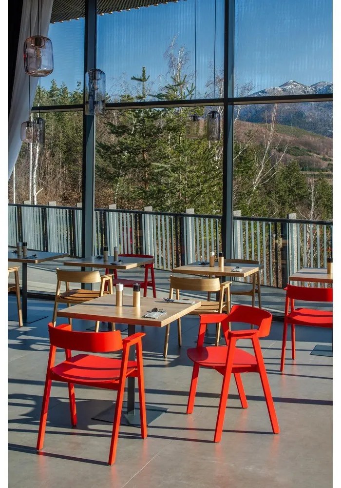 Scaun de dining roșu cu cotiere din lemn de stejar Flip – Gazzda