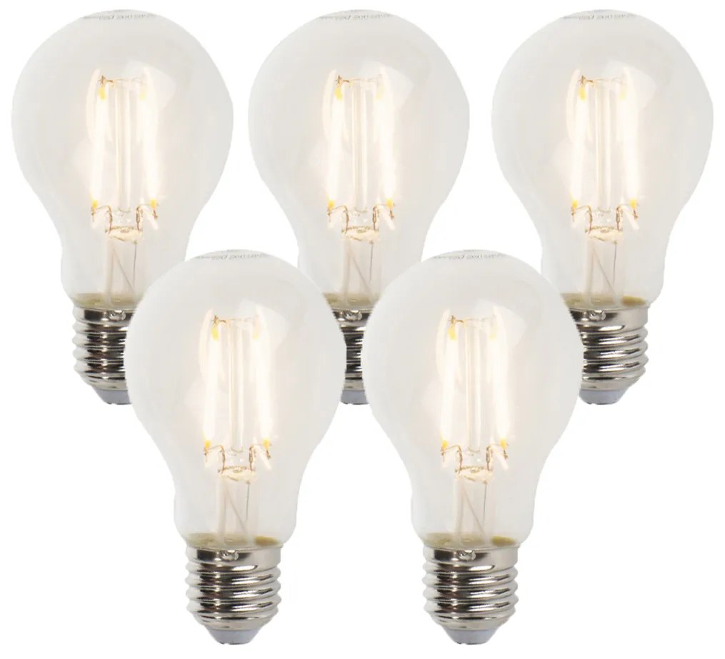 Set de 5 becuri LED cu filament reglabile E27 A60 5W 470lm 2700K