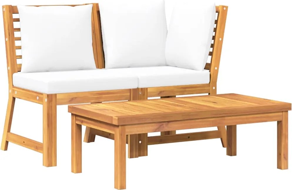 vidaXL Set mobilier de grădină, 3 piese, perne crem, lemn masiv acacia