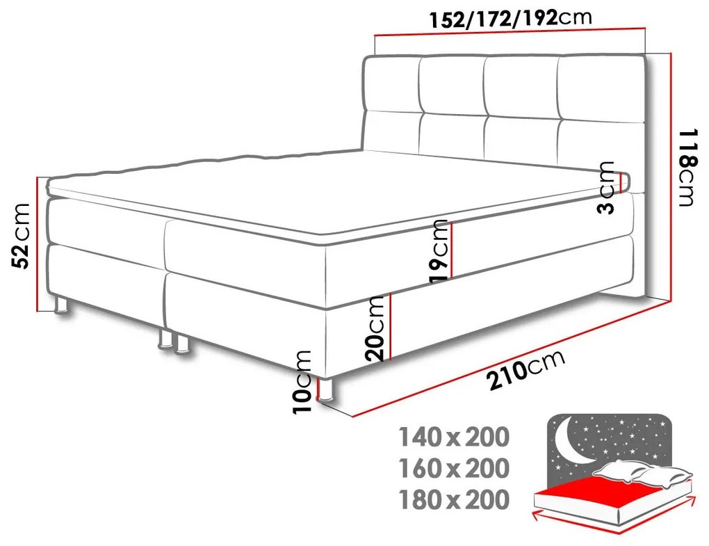 Pat matrimonial Boxspring 140 cm Amarydia (fresh 32). 1054284
