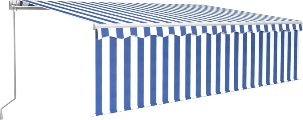 vidaXL Copertină retractabilă manual cu stor&LED, albastru&alb, 5x3 m