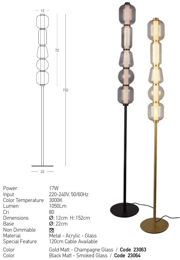 Lampadar, Lampa de podea design modern LED DECO auriu/ sampanie