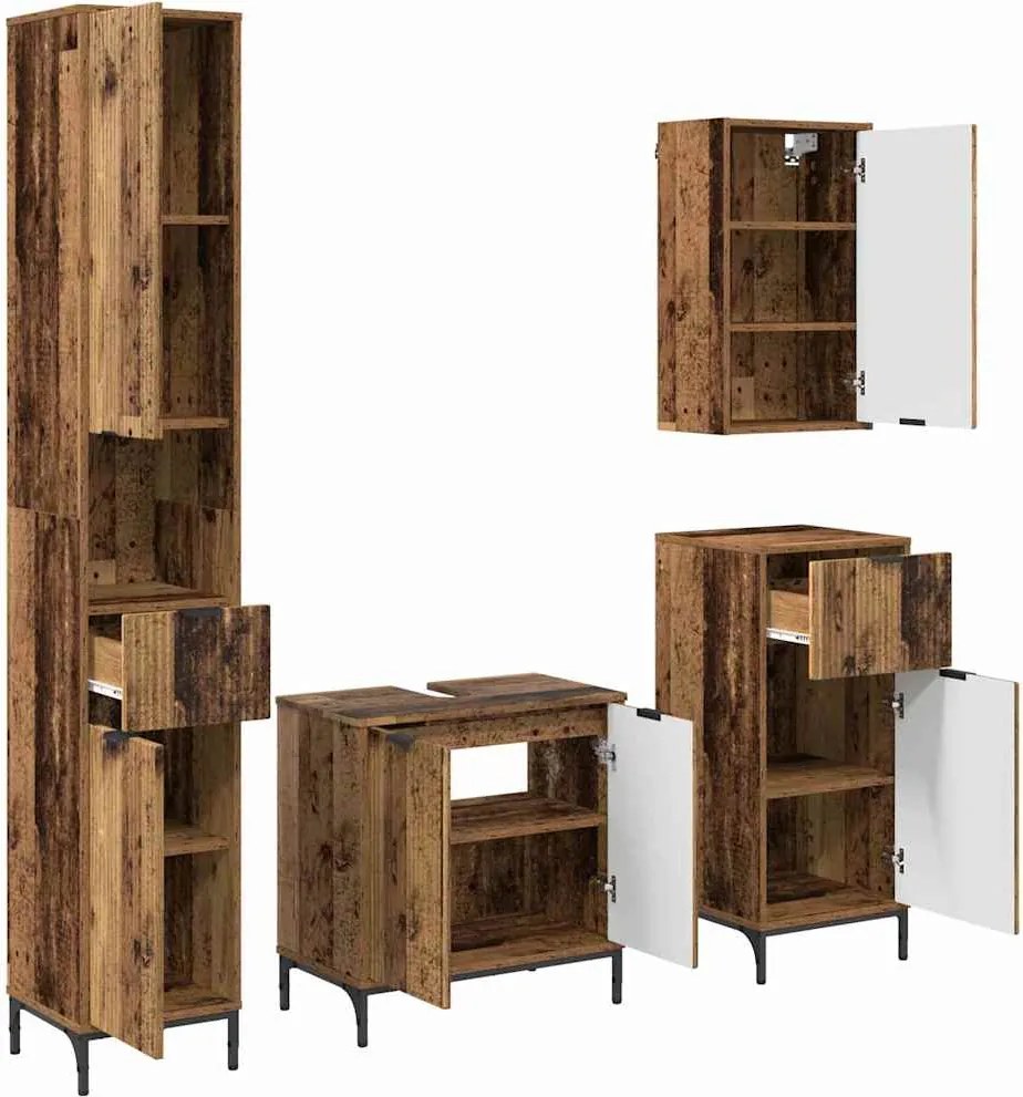 vidaXL Set de mobilier pentru baie Lemn Vechi Lemn de inginerie, Metal