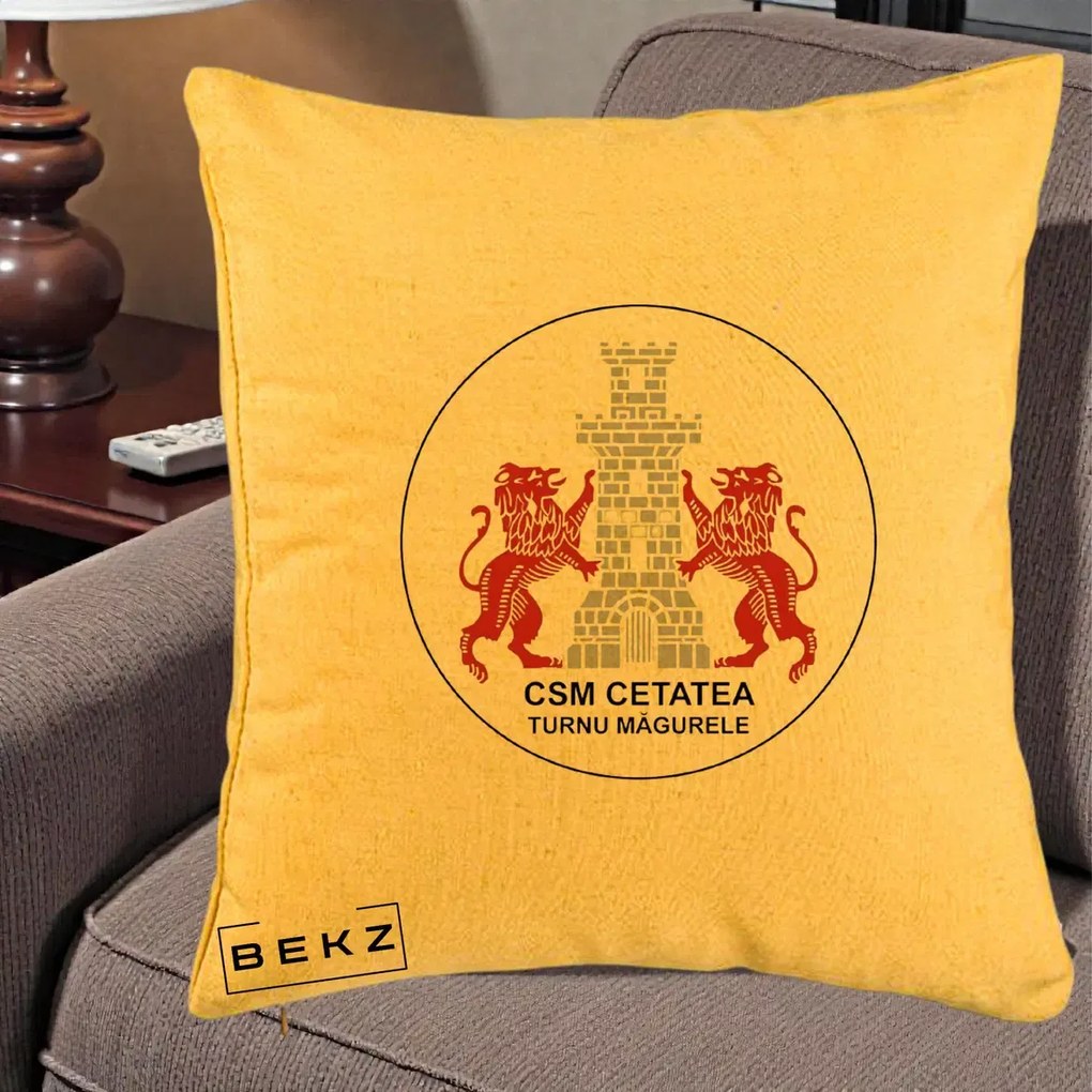 Perna Personalizata CSM Cetatea Turnu Magurele Fotbal, 40x40 cm, Galben, Husa Detasabila, Perna Inclusa, BEKZ®