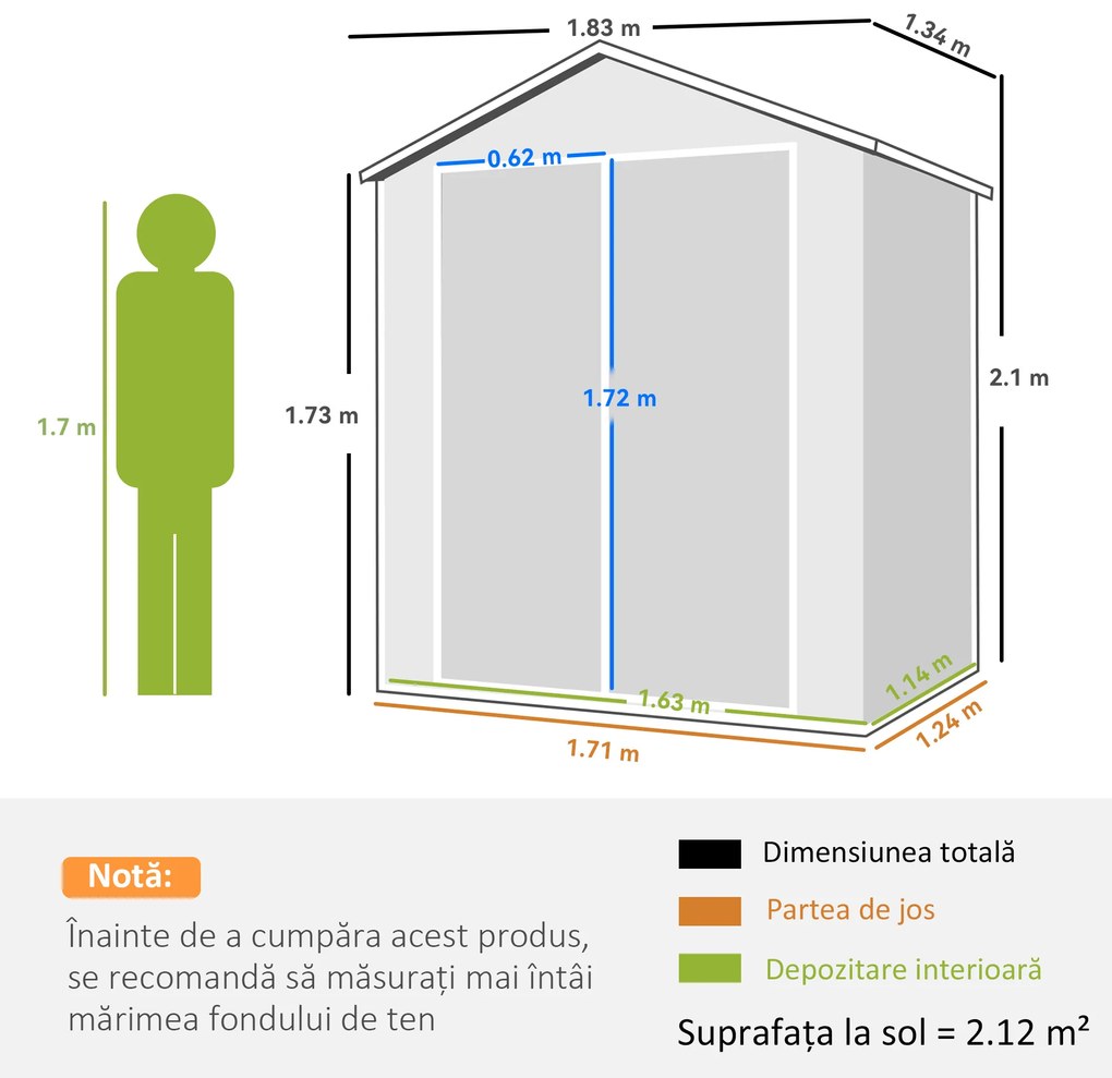 Outsunny Magazie Metalica pentru Gradina Gri Spatiu Depozitare Exterior | Aosom Romania