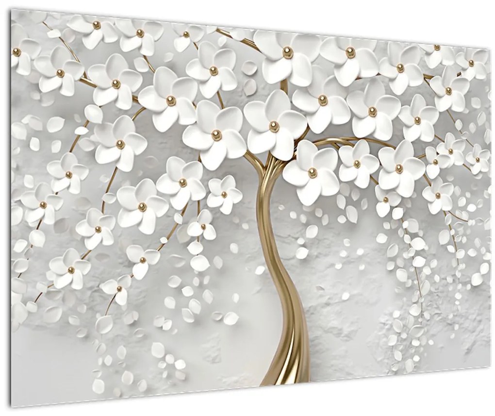 Tablou cu copac alb cu flori (90x60 cm)